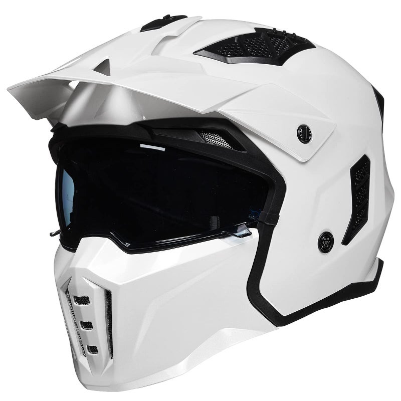 ILM Open Face Motorcycle 34 Half Helmet for Men and Women Vintage Retro Helmet with Visor for Moped ATV Cruiser Scooter DOT Model Z302WhiteMedium